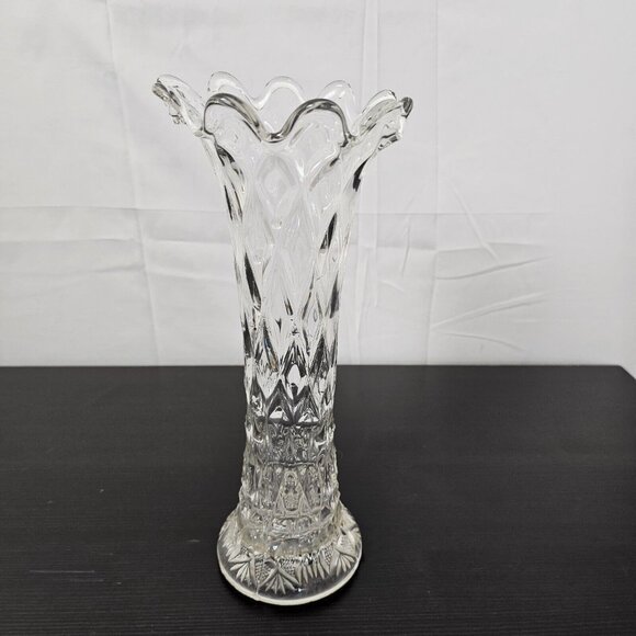 Unbranded Other - Vintage Clear Pressed Glass Trumpet Vase Scalloped Ruffle Rim Elegant Decor